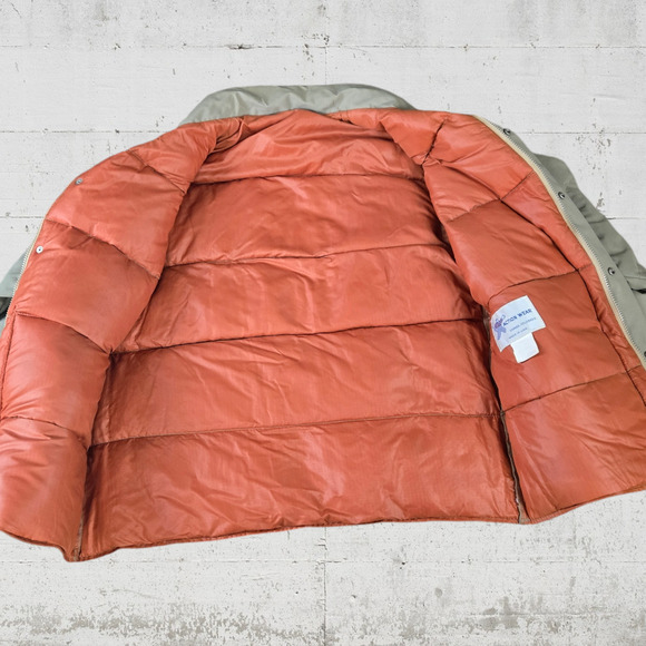 70s Vintage Beige Goose Down USA Made Full Zip Quilted Puffer Jacket Size Large - Picture 6 of 9